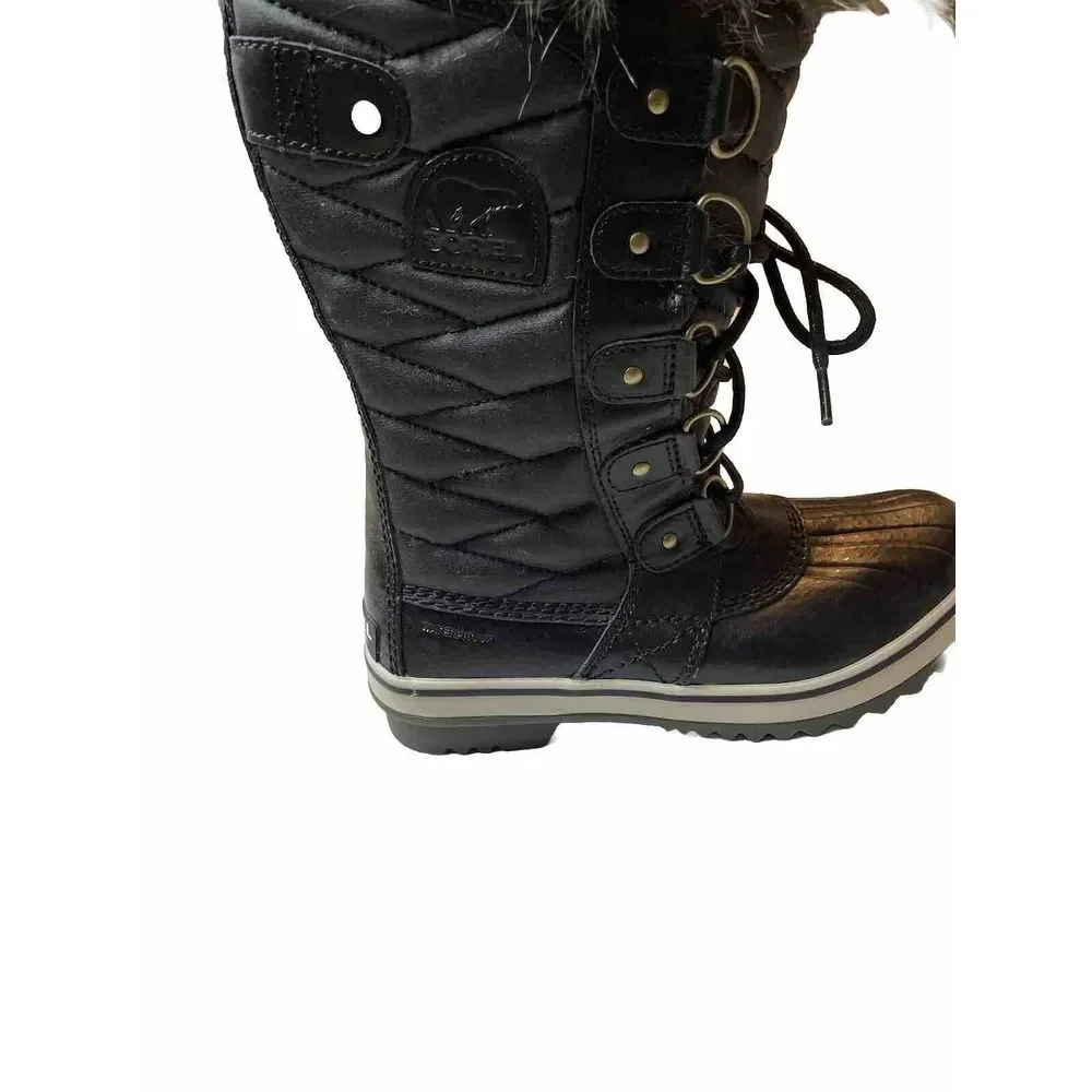 SOREL Tofino II Faux Fur Lined Waterproof Women's Boots Black Lace Up Sz 5.5 NEW